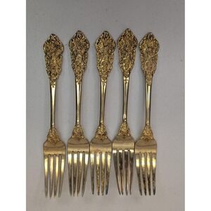 F.B. Rogers Gold Plated Table‎ Forks Set Of 5 Baroque Rococo Floral Ornate